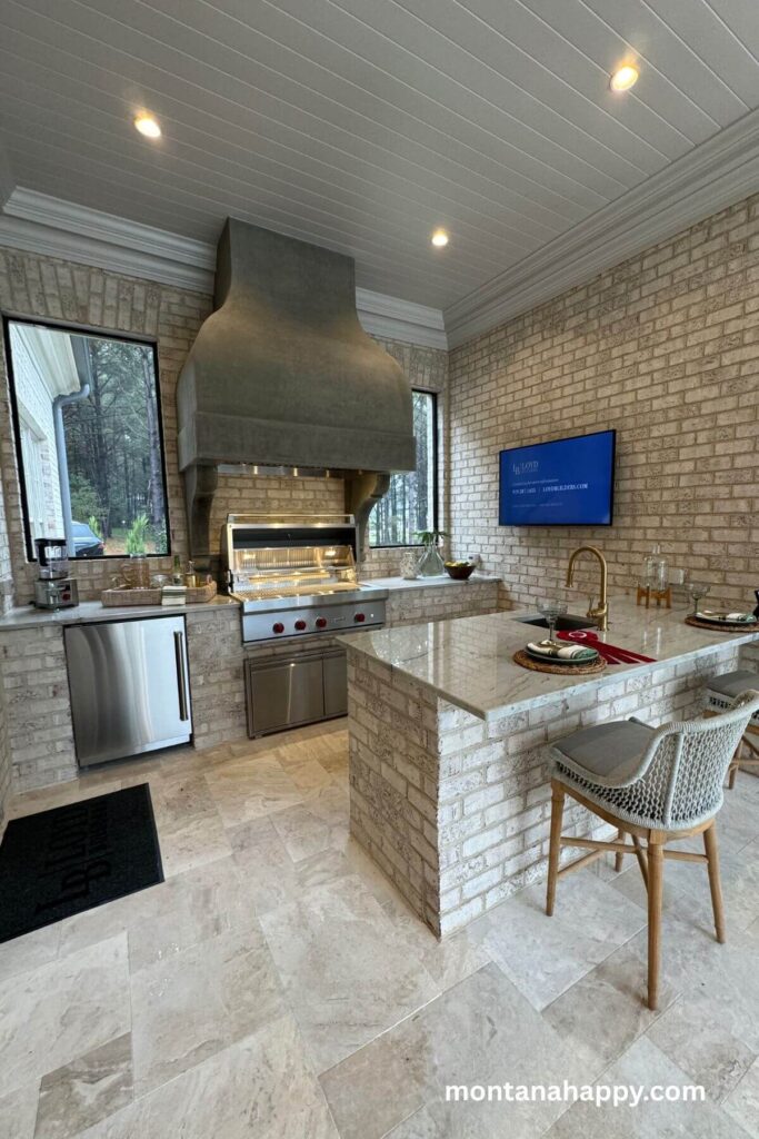 Modern Home Decorating Ideas - Outdoor Kitchen Ideas -An outdoor kitchen built from cream bricks feels bright, welcoming, and effortlessly elegant. The soft tones create a clean backdrop for cooking and gathering.