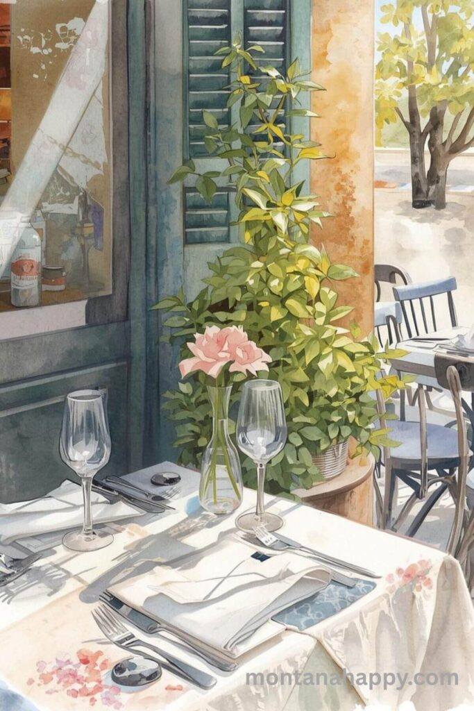 How to Romanticize Your Life - Watercolor of Outdoor Restaurant Table 