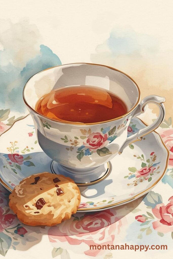 How to Romanticize Your Life - Watercolor of Tea Cup and Saucer with Cookie 