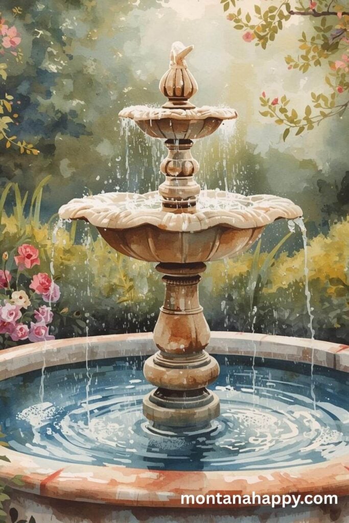How to Romanticize Your Life - Watercolor of a Outdoor Water Fountain 