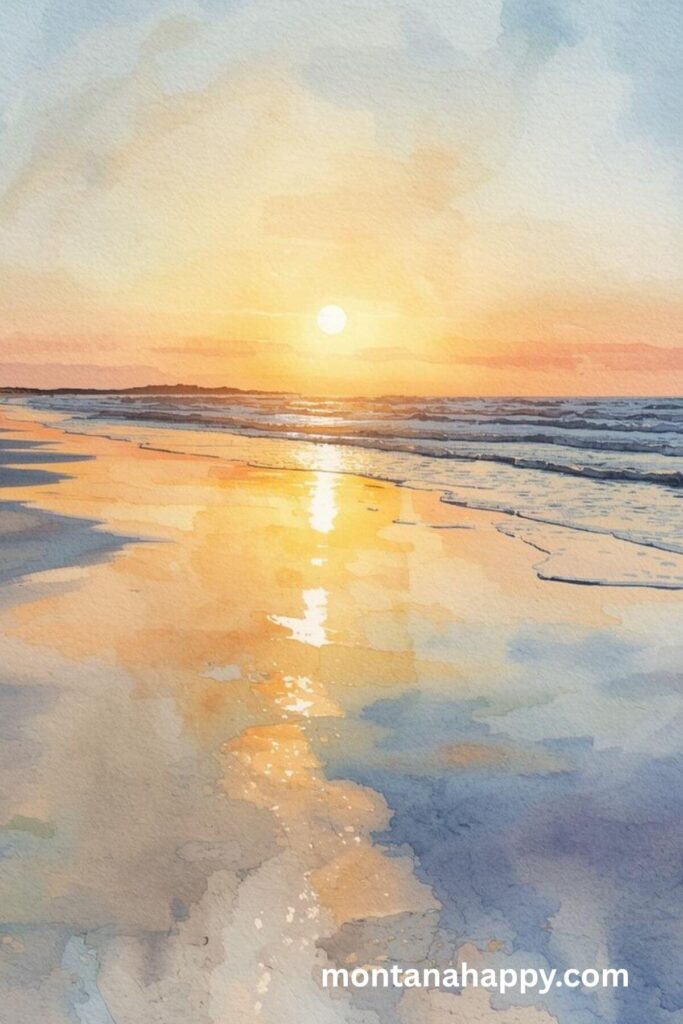 How to Romanticize Your Life - Watercolor Picture of the Golden Hour at the Beach 