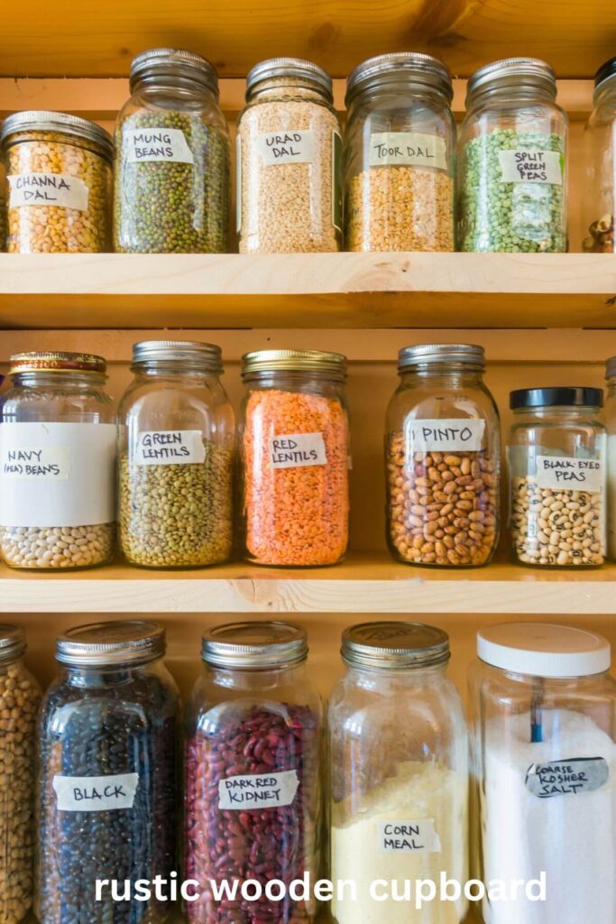 Photo of Rustic Wooden Kitchen Pantry with Mason Jars 