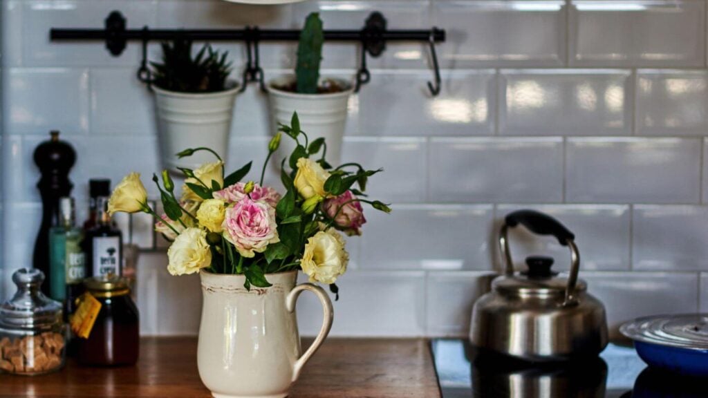 Rustic Wood Kitchen Counter and Stove 