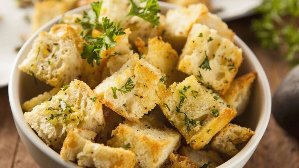 Soup Topping Ideas for Creamy Ginger Carrot Soup * Photo of Herb Croutons