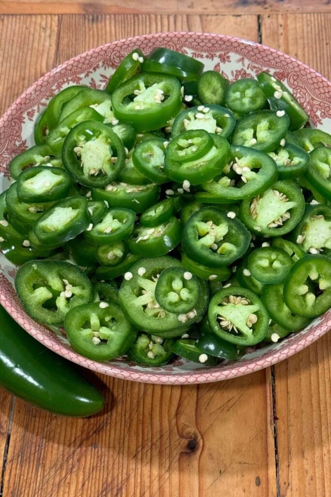 Photo of Sliced Fresh Jalapeños for Candied Jalapeños Recipe  