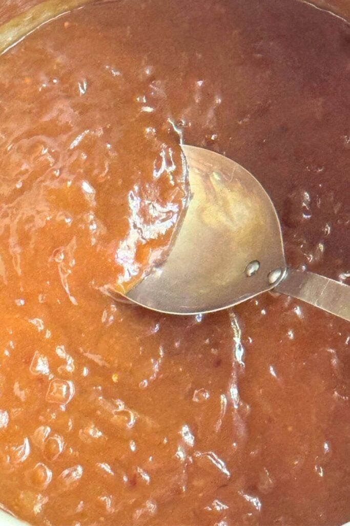 Photo of Peach Bourbon BBQ Sauce in a Sauce Pan