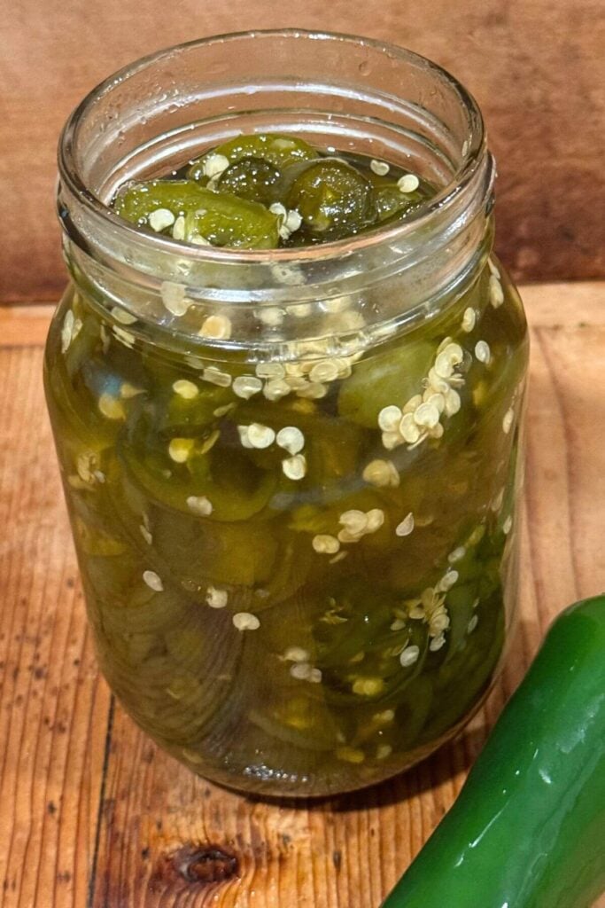 Simple Jalapeño Recipes * Photo of a Mason Jar of Candied Jalapeños