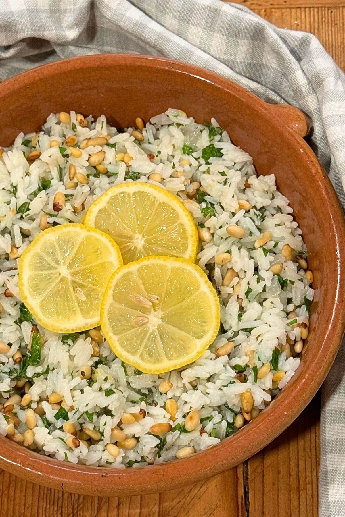 Photo of Lemon Rice for Salmon in a Terracotta Bowl
