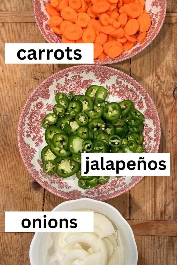 Ingredients for Mexican Pickled Carrots and JalapeƱos (Escabeche)