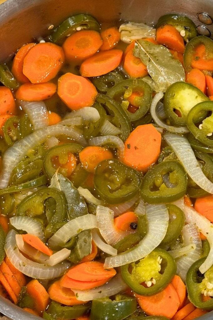 Photo of Cooked Vegetables for Mexican Pickled Carrots and JalapeƱos (Escabeche)