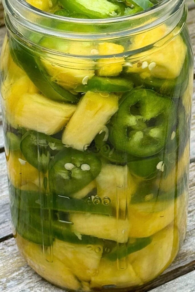 Close-Up Photo of Quick Pickled Pineapple and JalapeƱos
